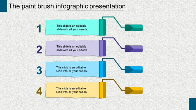 Colorful paint brush infographic slide with numbered sections each with placeholder text.