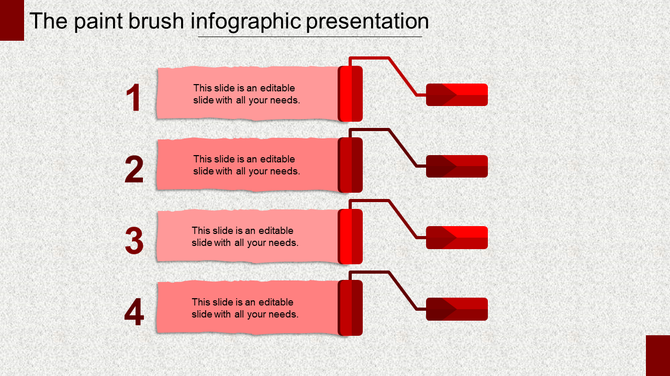 Red paintbrush infographic with four numbered steps connected to red arrows on the right placed in white background.