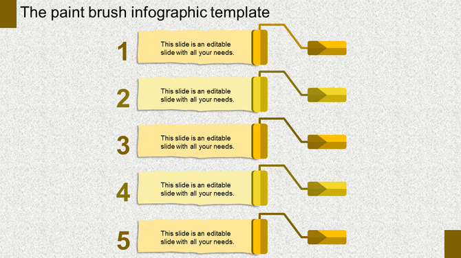 Infographic PowerPoint template with numbered sections featuring yellow paintbrush icons.