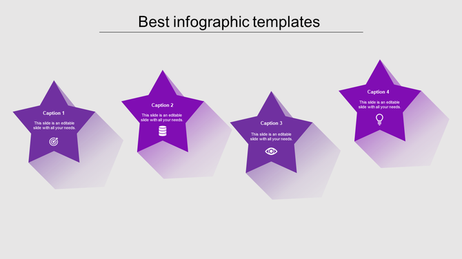 Purple star icons with white symbols and captions, aligned in a horizontal sequence in a white backdrop.