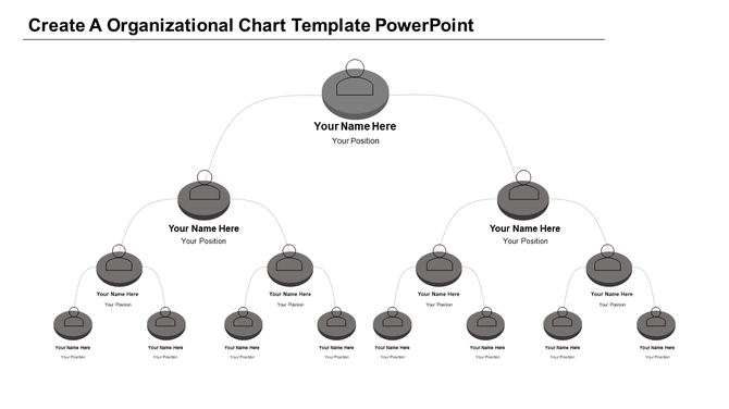 A gray organizational chart template with circular icons for positions, connected by lines in a hierarchical structure.