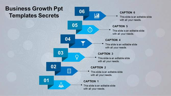 Timeline with five circular milestones in gradient colors connected by matching chevron arrows on a white background.