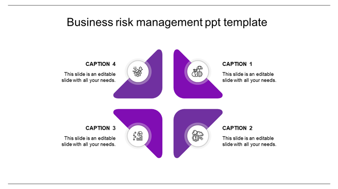 Four red triangular blocks with circular icons arranged in a cross layout for risk management.