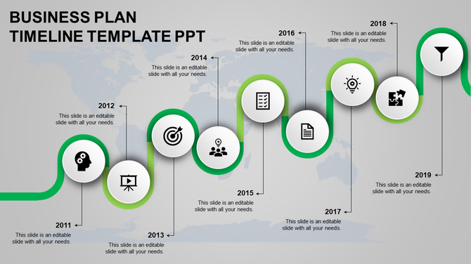 Horizontal timeline featuring red rectangular boxes labeled 2020, 2021, 2022, and 2023 with matching numbered circles.