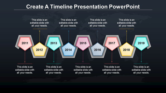 Modern purple timeline infographic featuring circular milestones, icons, and placeholder text arranged alternately.