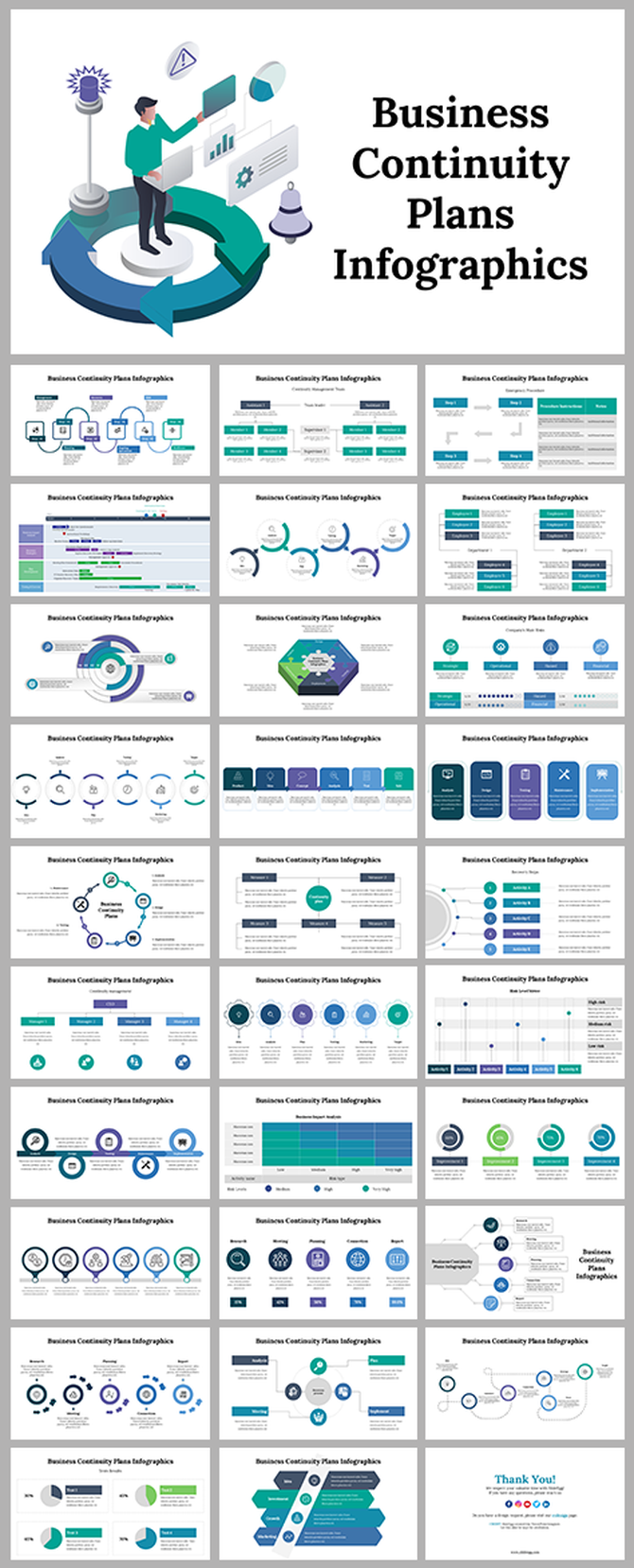 Grid layout showcasing multiple BCM slide deck with various designs and diagrams for visual presentations.
