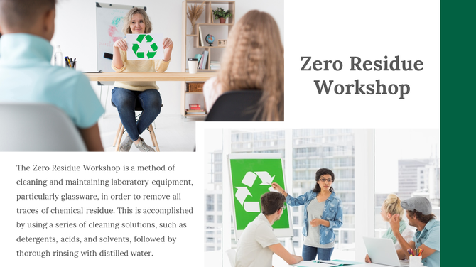 Image collage of Zero Residue Workshop scenes featuring recycling symbol presentations and group learning.