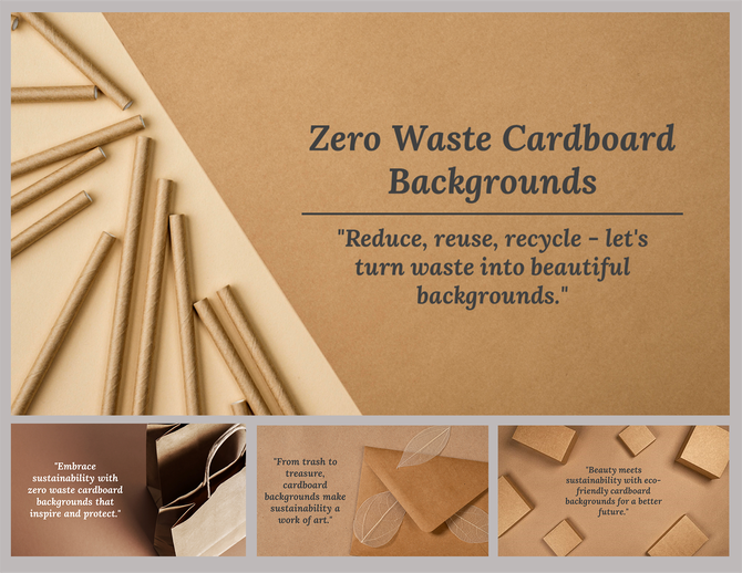 Zero waste cardboard backgrounds slide deck with cardboard tubes on the left and a text on the right promoting recycling.