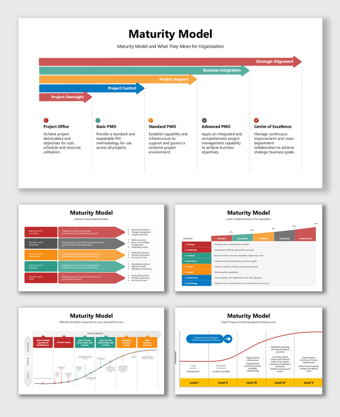 A maturity model assesses an organization's processes, capabilities, and performance levels to identify areas for improvement