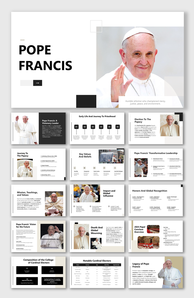 Pope Francis Visionary leader, humble reformer advocating for peace, justice, and environmental care globally.