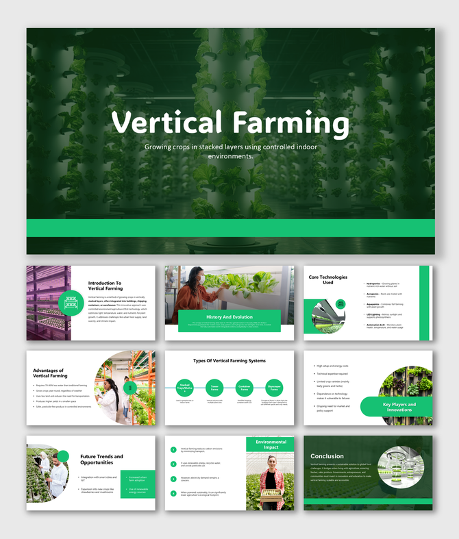 Vertical farming growing crops in stacked layers using controlled environments, focusing on sustainability and technology.
