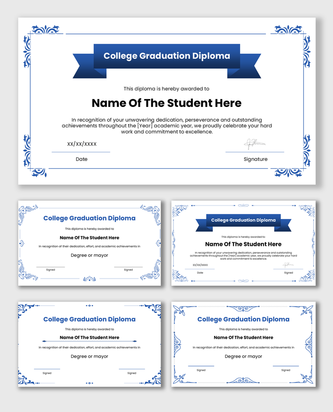 Classic graduation diploma certificate design honoring academic dedication, perseverance, and successful college completion.