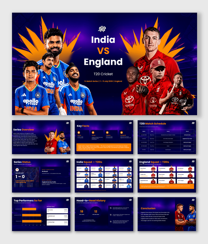 Follow the India vs England T20 series with squads, schedule, stats, top performers, and key match insights.