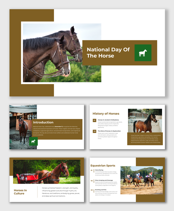 Horse-themed design for National Day Of The Horse featuring bold brown tones, balanced layouts, and cultural symbolism.