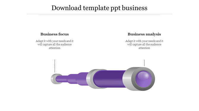 Business infographic featuring a large purple telescope with labeled captions on both sides placed in white backdrop.