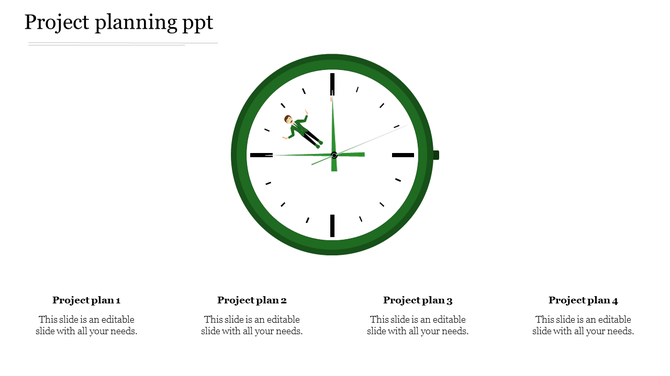Clock themed business infographic with a green frame, black hour markers, and a figure embedded in the clock hands.