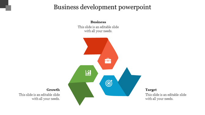 Recycling style loop diagram with red, green, and blue arrows, representing business, growth, and target goals.