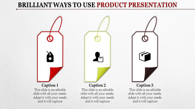 Product techniques using three tags, each containing an icon and a placeholder caption for user-generated content.