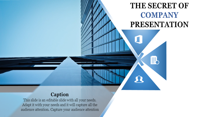 Office building background with icons representing office tools, company structure, and team collaboration.