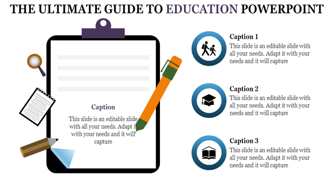 Business PPT template featuring a tree diagram with icons for collaboration, target, analytics, and tools with captions.