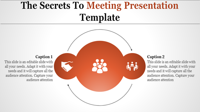 PPT slide for a meeting presentation, featuring icons representing communication, collaboration, and teamwork with captions.