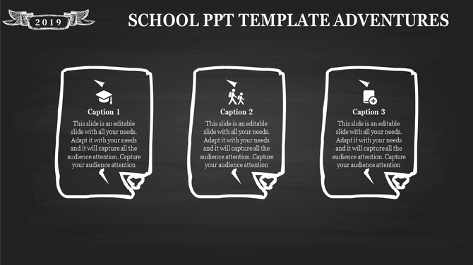 Blackboard style layout with three vertical chalk drawn panels featuring icons of education, walking, and a clipboard.