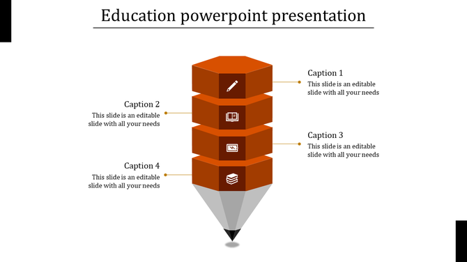Brown segmented inverted pyramid infographic with icons and linked captions, designed for an education slide.