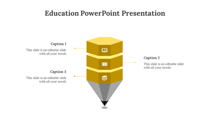 Pencil-style infographic with yellow hexagonal layers linked to captions for educational content.