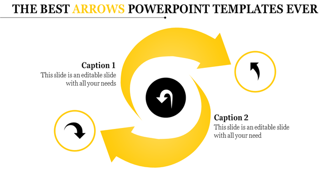 Creative arrows PowerPoint template with large circular arrows and text placeholders.