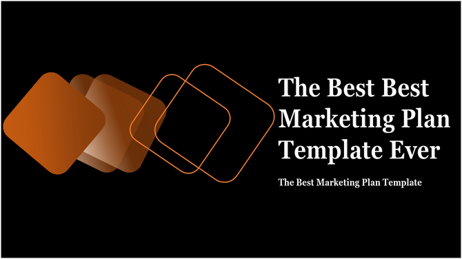 Black background with overlapping orange and brown gradient squares on the left and text on the right.