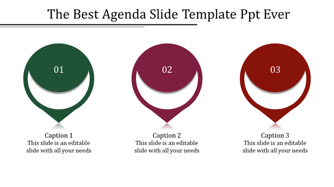 Six-step agenda slide with large numbered headings 01 to 06 in various colors, each paired with a caption below.