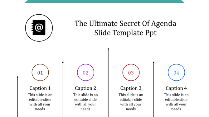 Visual of an agenda template with numbered sections and caption areas in a white background.