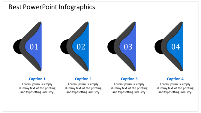 Four blue and black funnel shaped infographic elements arranged horizontally with captions below, on a white background.