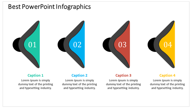 Four colorful infographic shapes with black outlines, numbered 01 to 04, and captions below in matching colors.