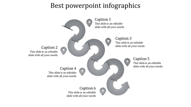 Looped infographic with curved gray arrows pointing in alternating directions, paired with location markers and captions.