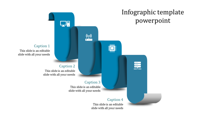 Four-tier ribbon-style infographic in varying blue shades, highlighting digital icons like devices and connectivity.