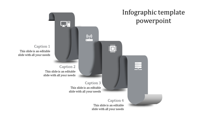 Step-by-step infographic in gradient gray tones, showcasing a ribbon pattern with tech symbols and caption areas.