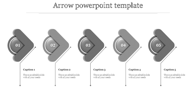 Five-step gray arrow infographic, each step labeled with a number inside a circular element and pointing right.