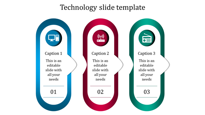 Technology-themed process diagram with three columns, each featuring a tech-related symbol, caption, and step number.