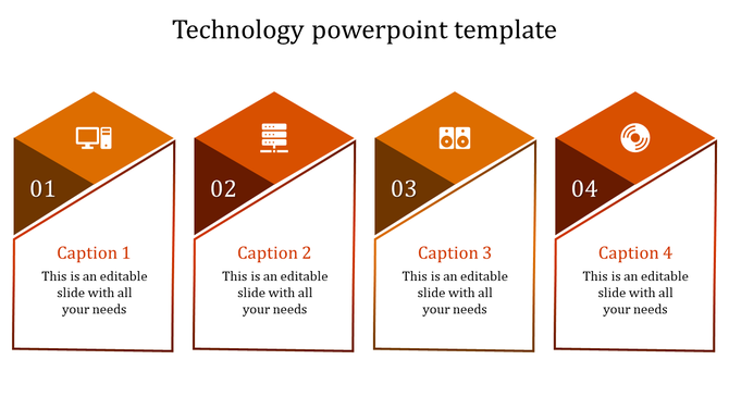 Modern tech layout using four vertical pentagonal elements, each showcasing a different tech-related topic.