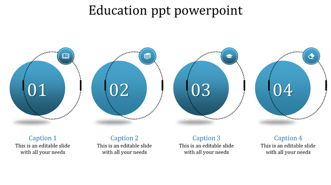 Horizontal infographic with four numbered blue circles linked to educational icons in a clean, modern design.