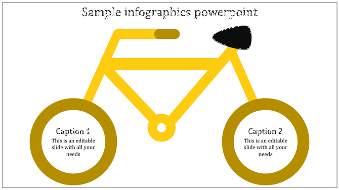 Yellow bicycle infographic with circular captions in the wheels and black seat, designed for content.