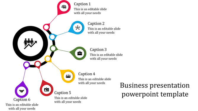 Circular black icon in the center with six nodes in red, blue, green, yellow, orange, and purple, extending outward.