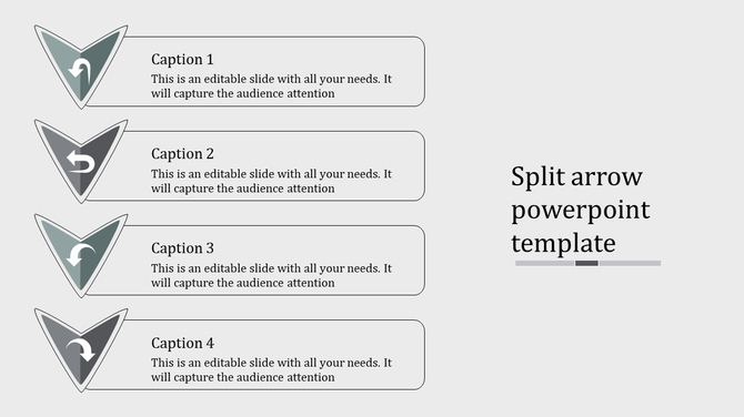 Four gray downward arrows in a vertical arrangement with corresponding rectangular captions on the right.