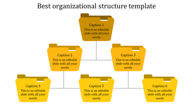 Organizational structure template featuring six folder icons, each with a caption placeholder.