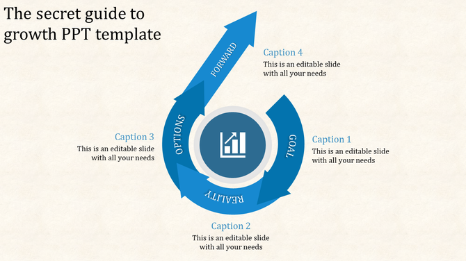 Infographic timeline template with blue circles, icons, and years from 2015 to 2019 connected by white curved paths.