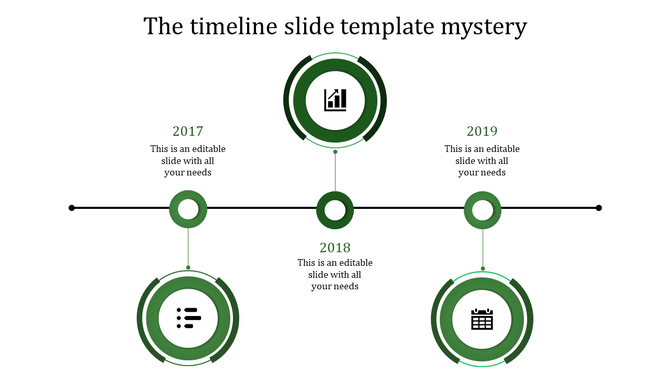 Modern red timeline infographic featuring circular milestones, icons, and placeholder text arranged alternately.