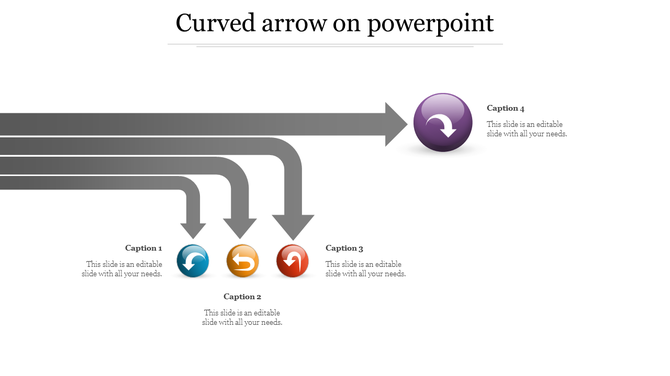 Curved arrow diagram with three smaller arrows branching from a thick main arrow, ending at a purple circular icon.
