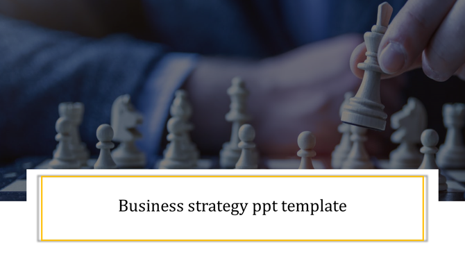 Business strategy template slide featuring a chessboard, a strategic move being made, and a bold text overlay.
