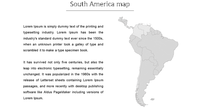 South America map displayed on the right side, with detailed text about its history on the left.